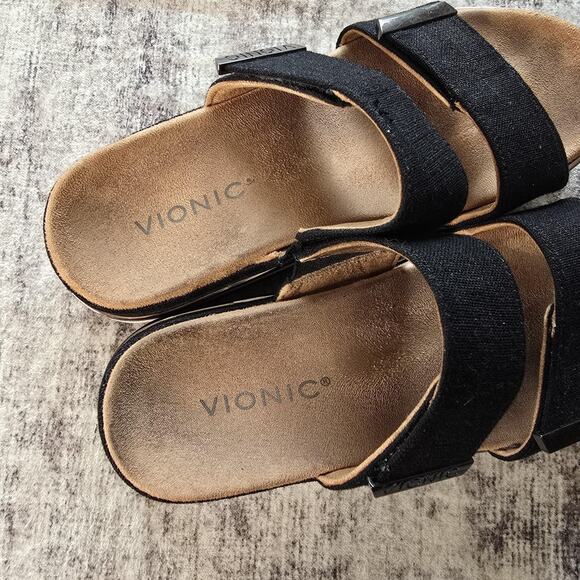 Vionic Brandie Sandals Womens Size 7 Black Platform Slide Double Strap Orthotic - Picture 6 of 9